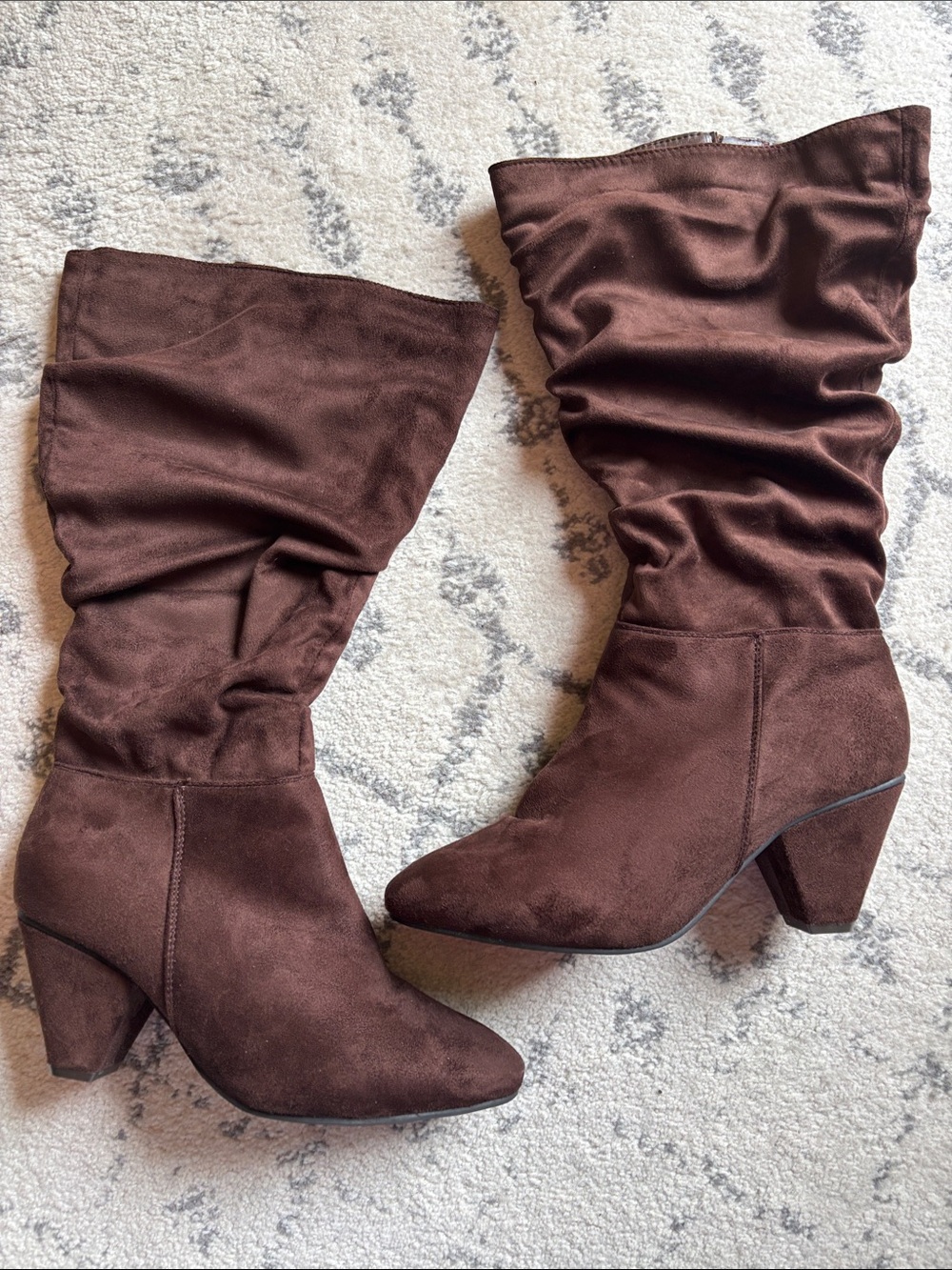 Extra-wide Calf Faux Suede Mid-Calf Slouch Heeled Boots